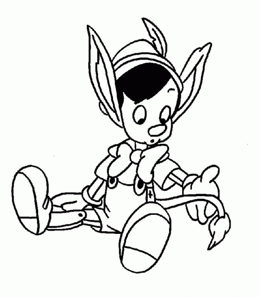 Dibujo de Pinocho Sentado para Colorear