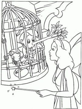 Dibujo de Pinocho en la Jaula para Colorear