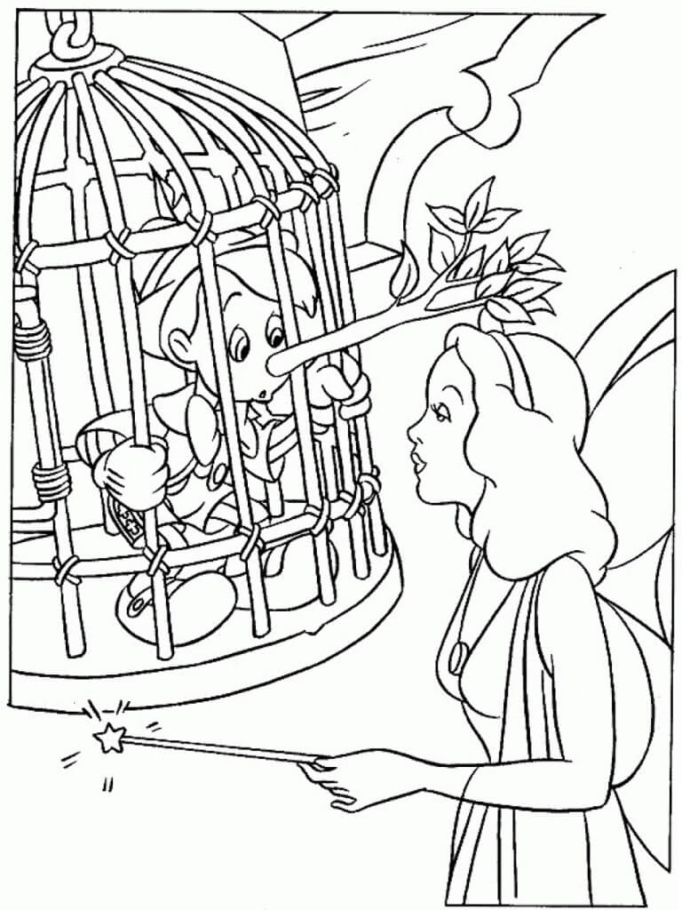 Dibujo de Pinocho en la Jaula para Colorear
