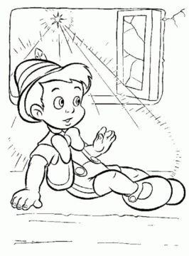 Dibujo de Pinocho en una Casa para Colorear