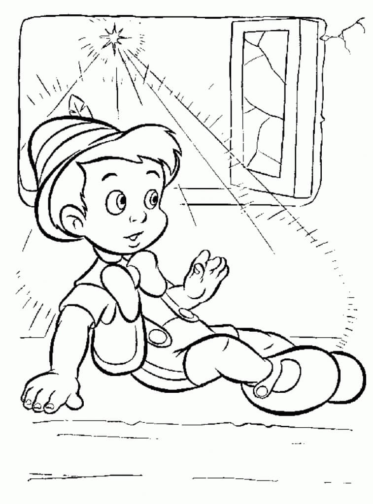 Dibujo de Pinocho en una Casa para Colorear