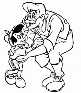 Dibujo de Pinocho y Abuelo para Colorear