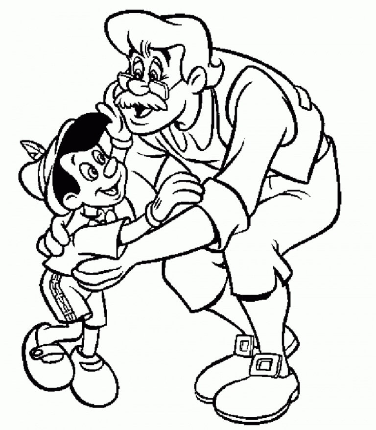 Dibujo de Pinocho y Abuelo para Colorear