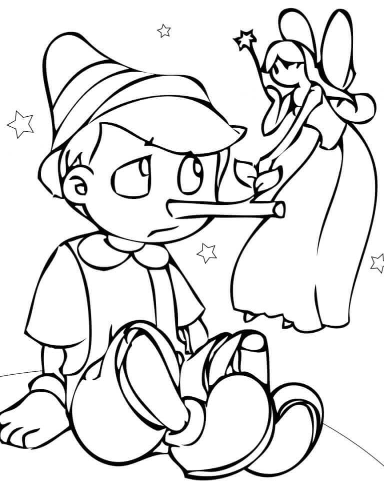 Dibujo de Pinocho y Hada para Colorear