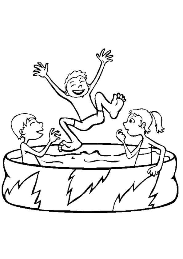 Dibujo de Amigos en la Piscina para Colorear