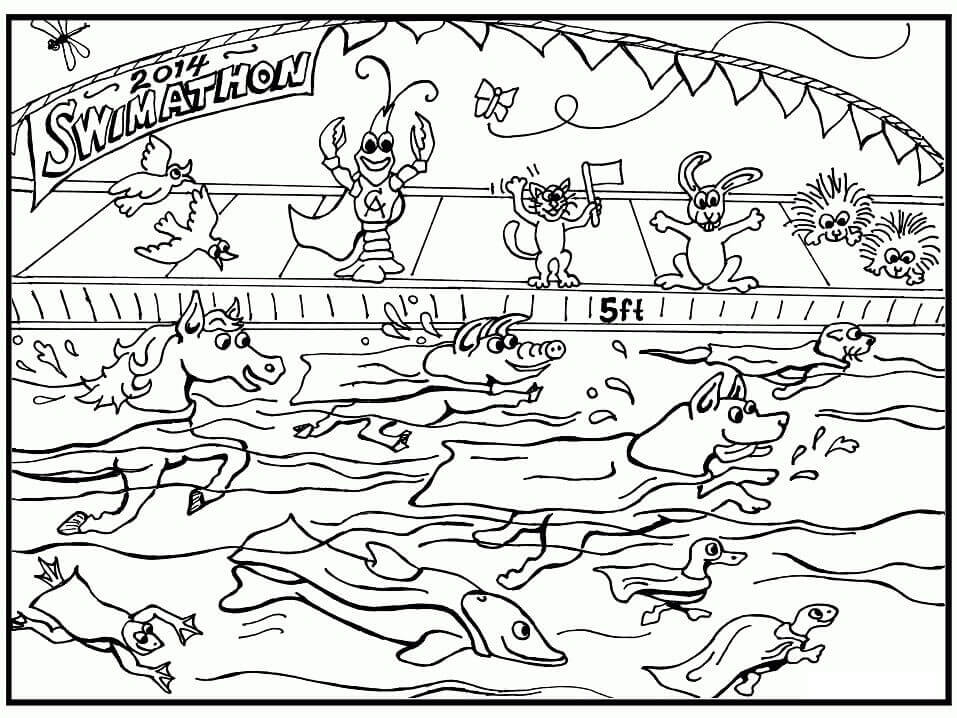 Dibujo de Animales en Piscina para Colorear