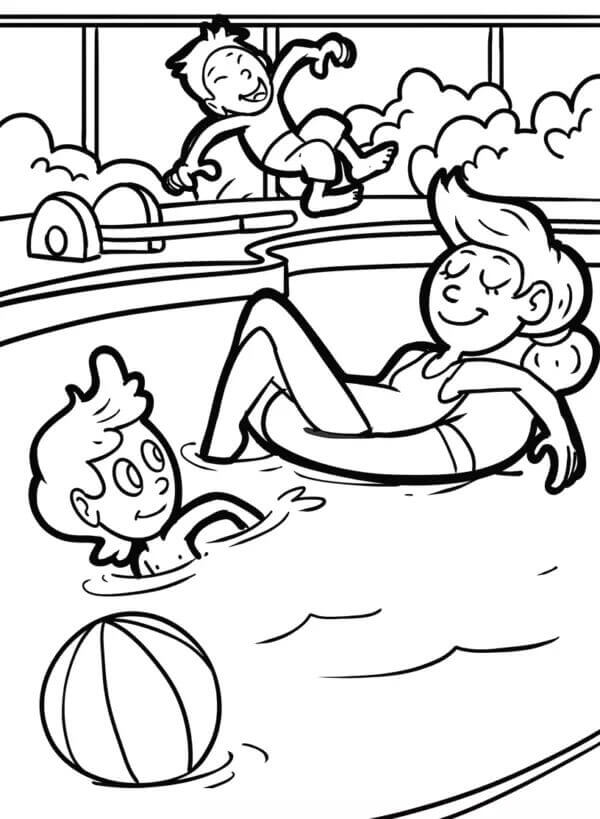 Dibujo de Familia en Piscina para Colorear