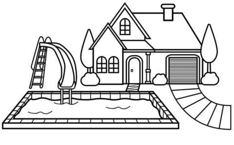 Dibujo de Piscina en Casa para Colorear
