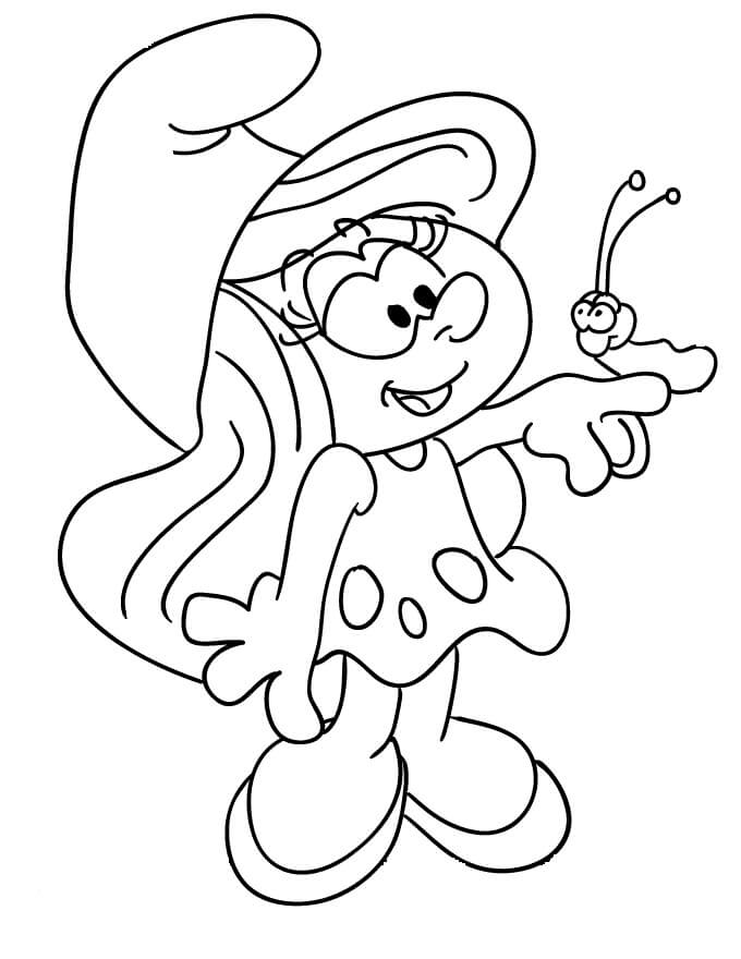 Dibujo de Pitufina e Insectos para Colorear