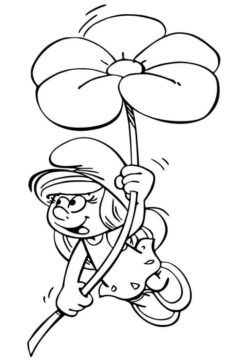Dibujo de Pitufina y Flor para Colorear