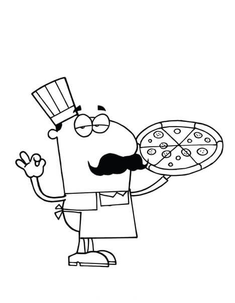 Dibujo de Chef Tenencia Pizza para Colorear