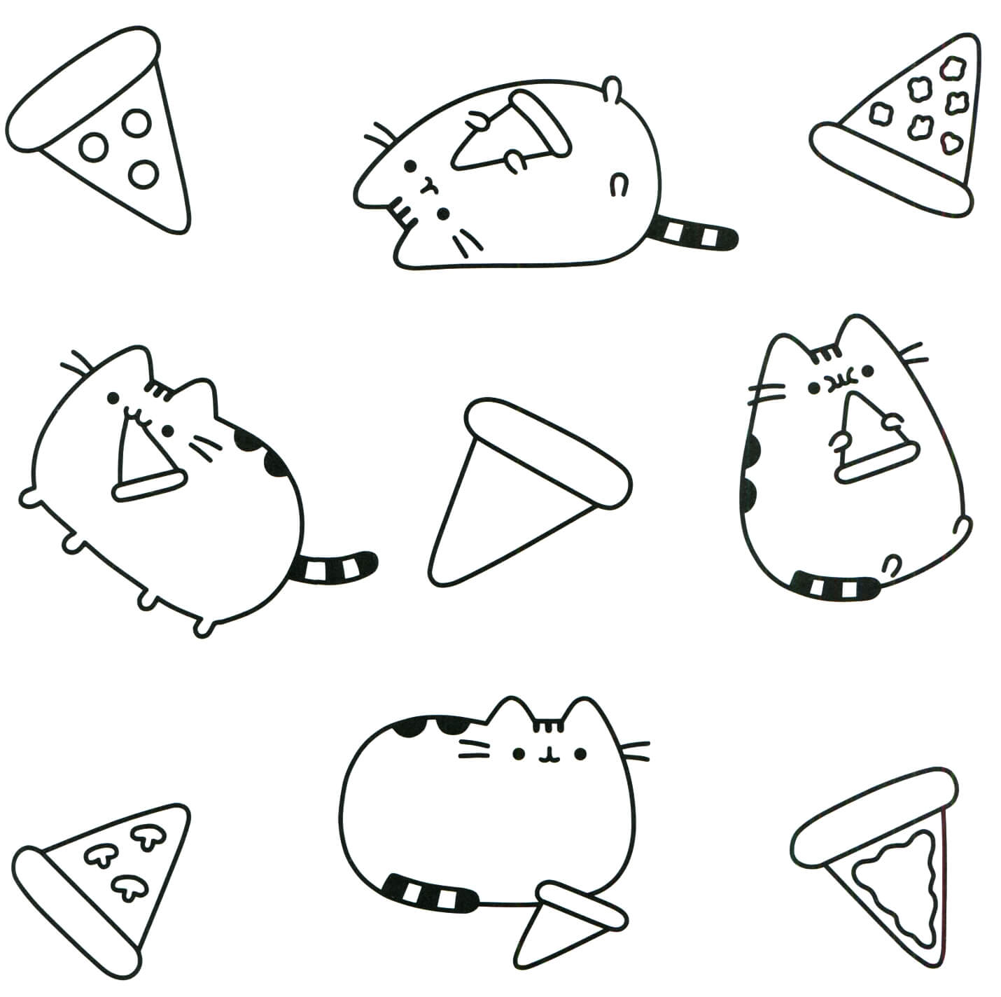 Dibujo de Gato y Pizza para Colorear