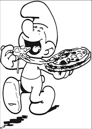 Dibujo de Pitufo Comiendo Pizza para Colorear