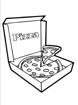 Dibujo de Pizza en una Caja de Pizza para Colorear