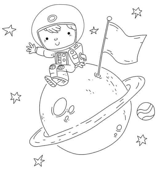 Dibujo de Astronauta Sentado en el Planeta para Colorear