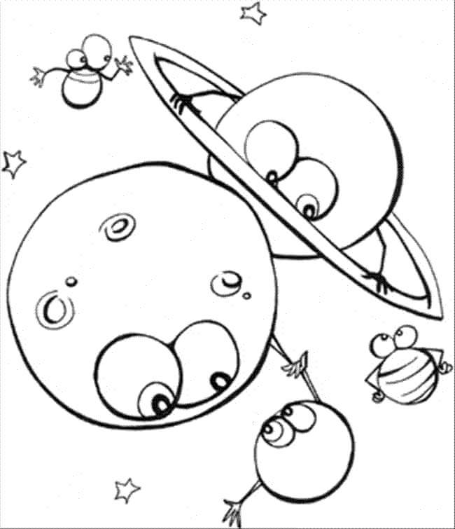 Dibujo de Caricatura de los Planetas para Colorear