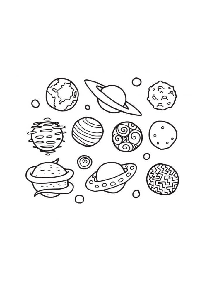 Dibujo de Conjunto de Todos los Planetas para Colorear