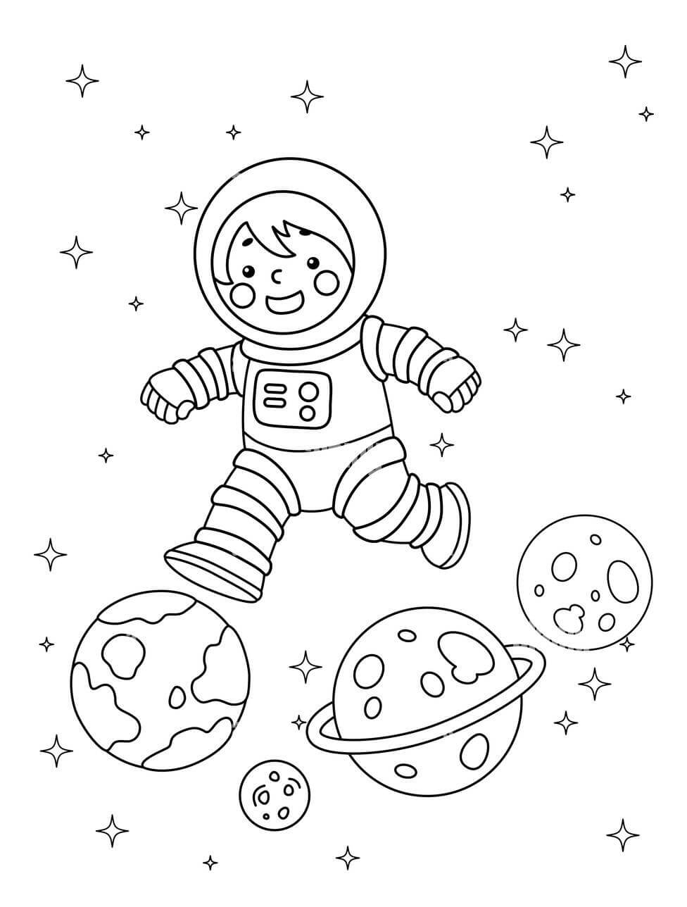 Dibujo de El Astronauta y los Planetas para Colorear