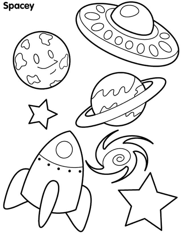Dibujo de Naves Espaciales y Planetas para Colorear