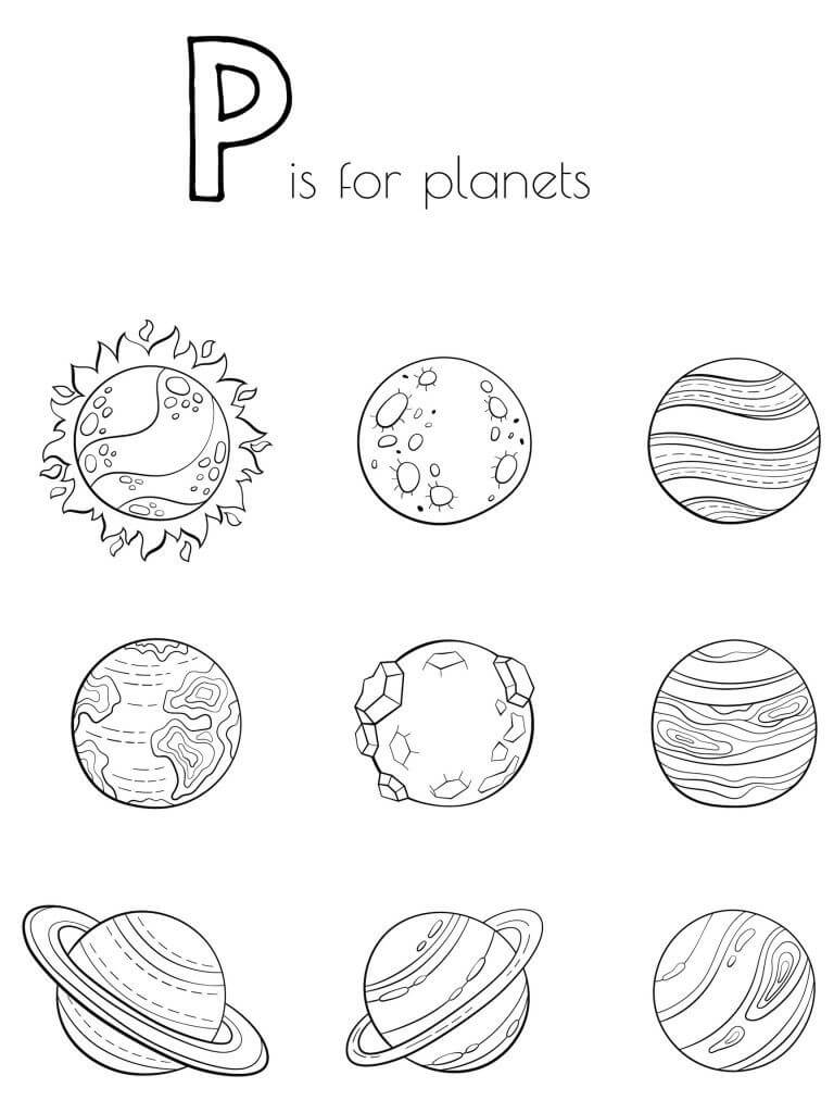 Dibujo de P Es para Planetas para Colorear