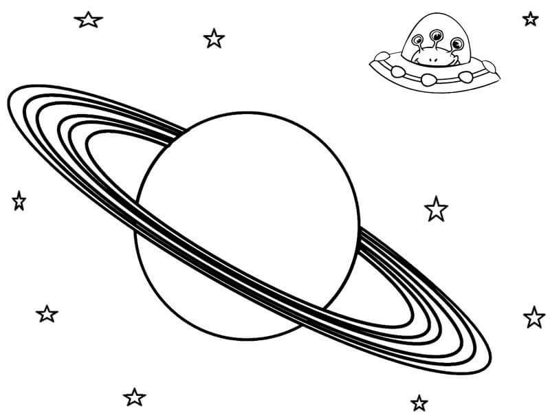 Dibujo de Planeta y Ovni para Colorear