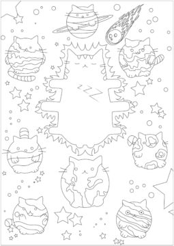 Dibujo de Pusheen del Sistema Solar Scaled para Colorear
