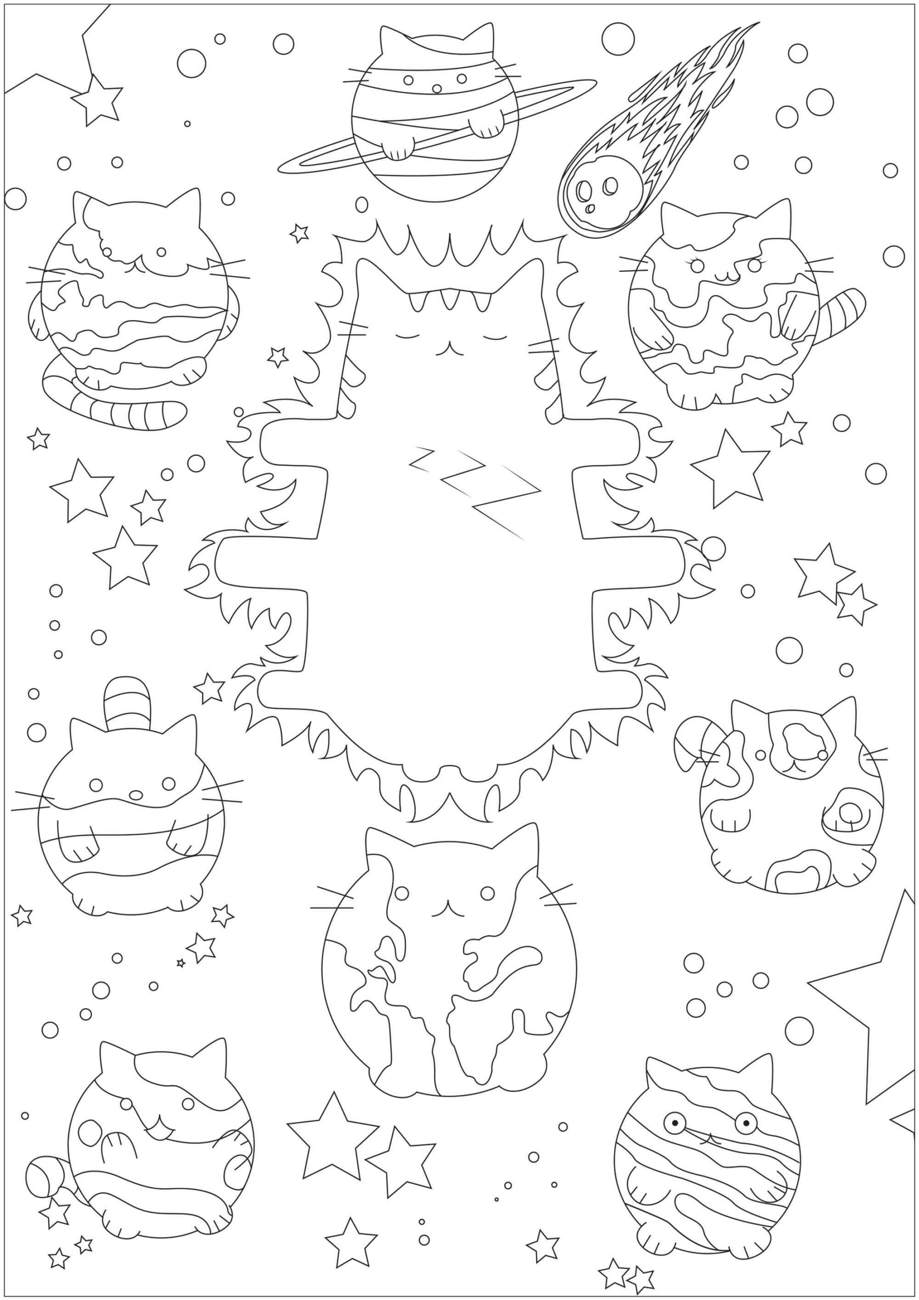 Dibujo de Pusheen del Sistema Solar Scaled para Colorear