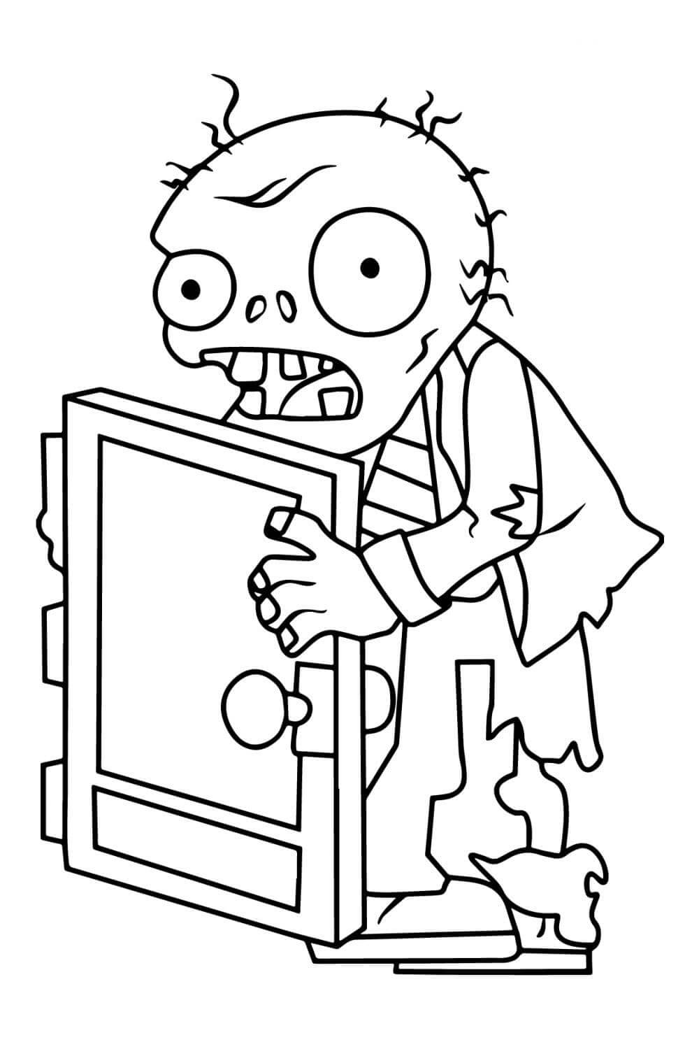 Dibujo de Pantalla Puerta Zombie en Plants Vs Zombies para Colorear
