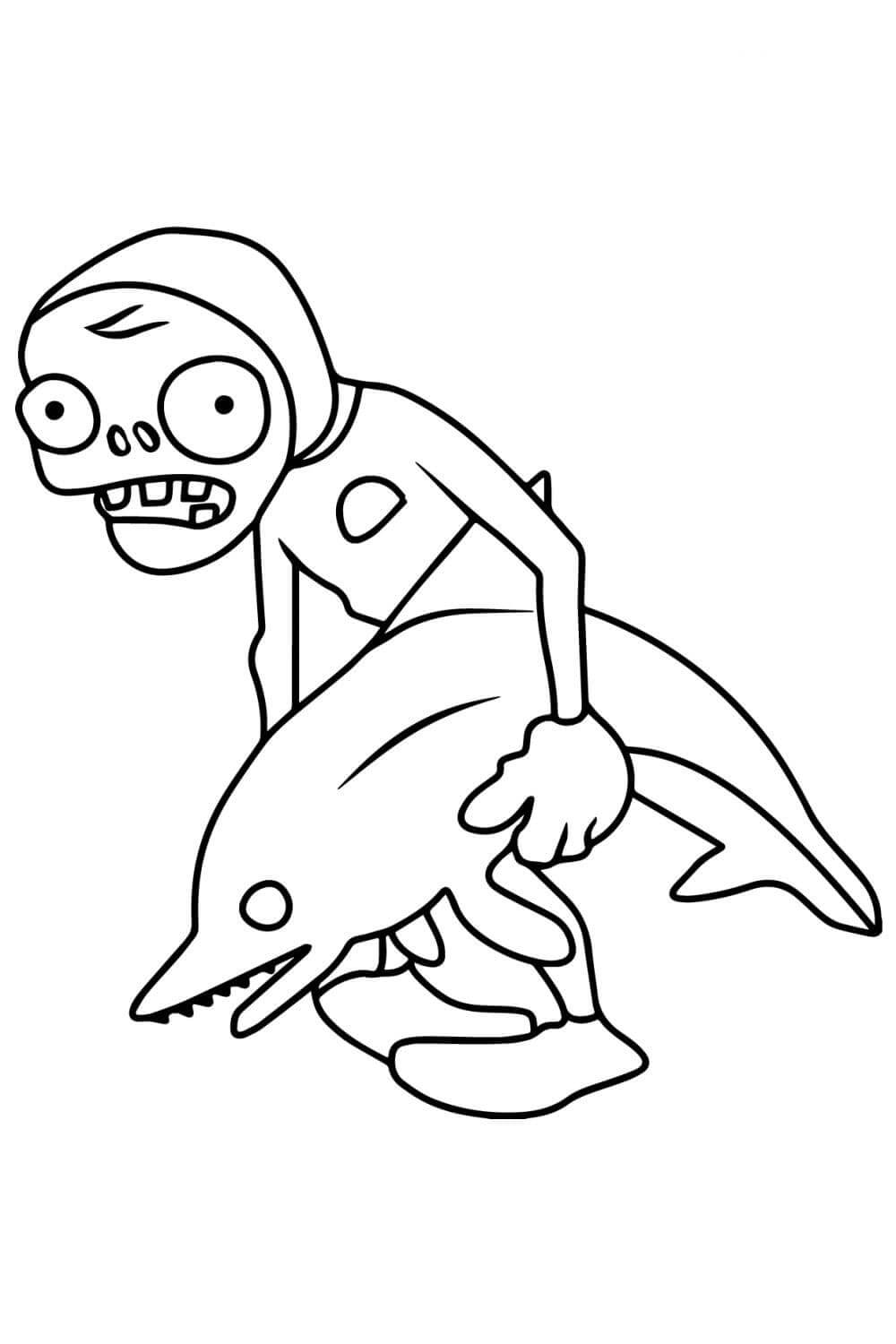 Dibujo de Zombi Jinete de Delfines en Plants Vs Zombies para Colorear