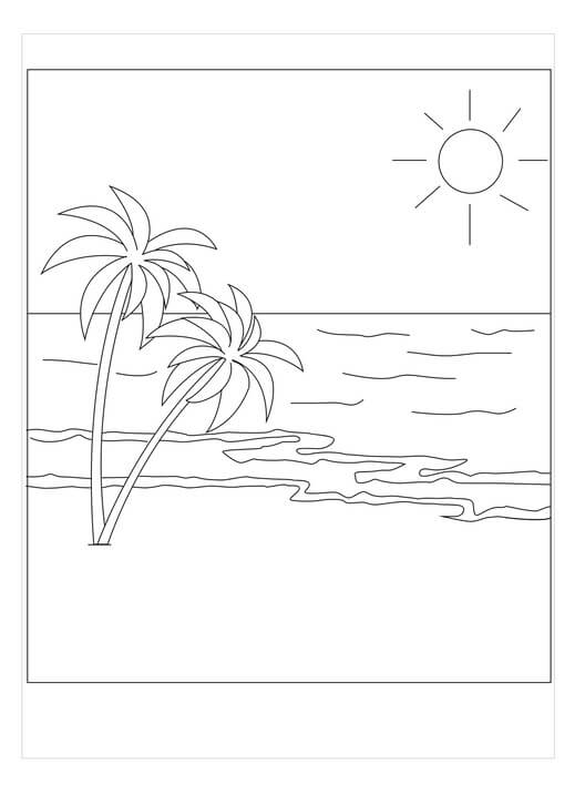Dibujo de Árbol de Coco en la Playa para Colorear