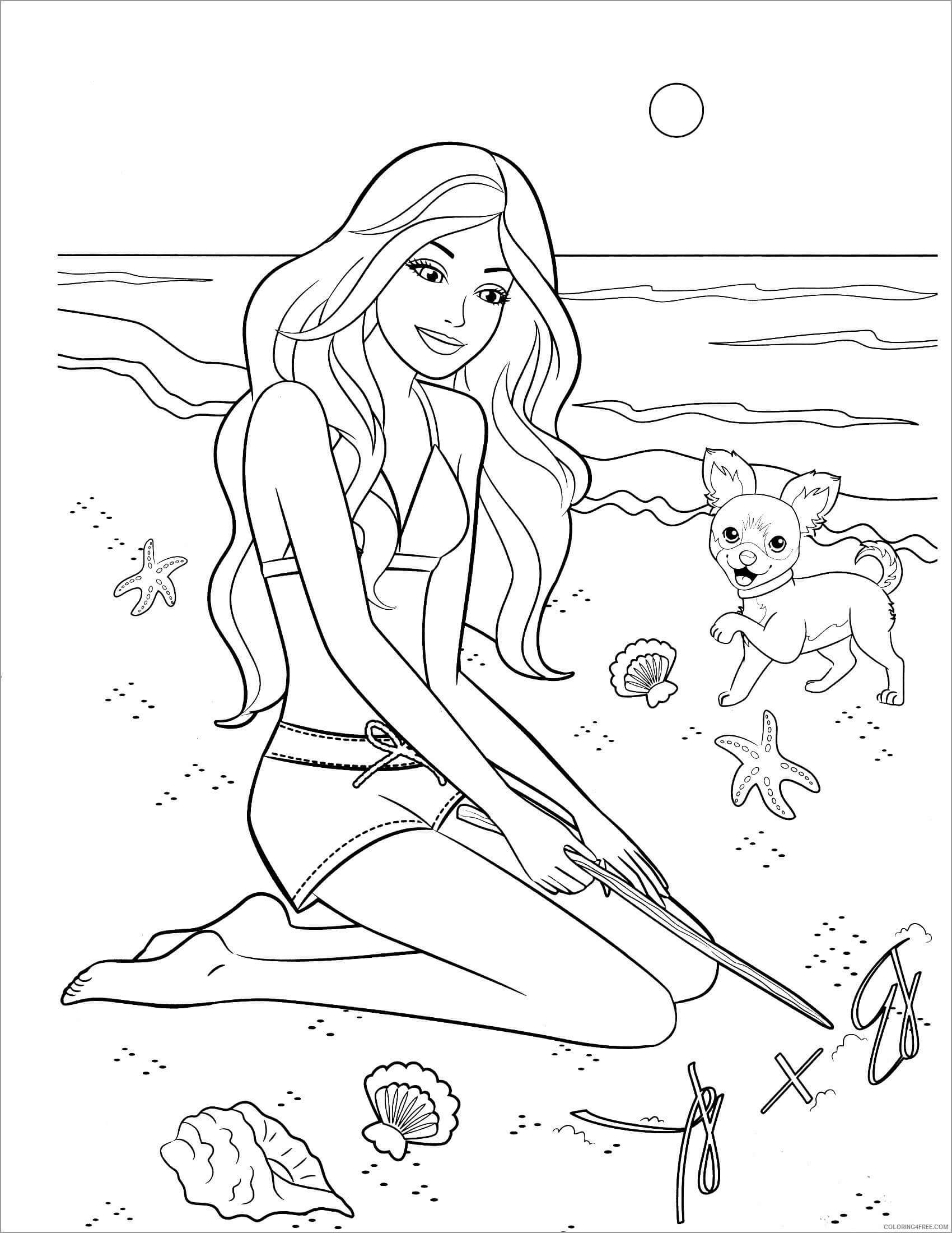 Dibujo de Barbie y el Perro en la Playa para Colorear