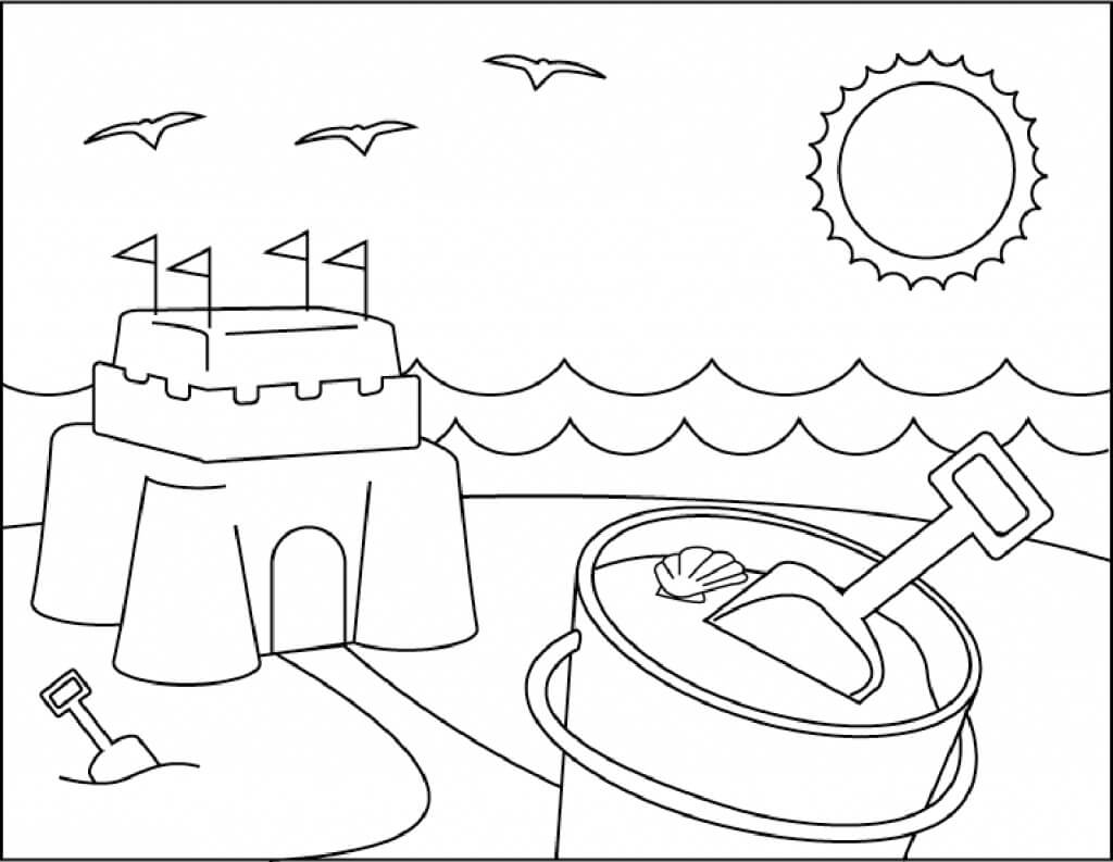 Dibujo de Castillo de Arena en la Playa para Colorear