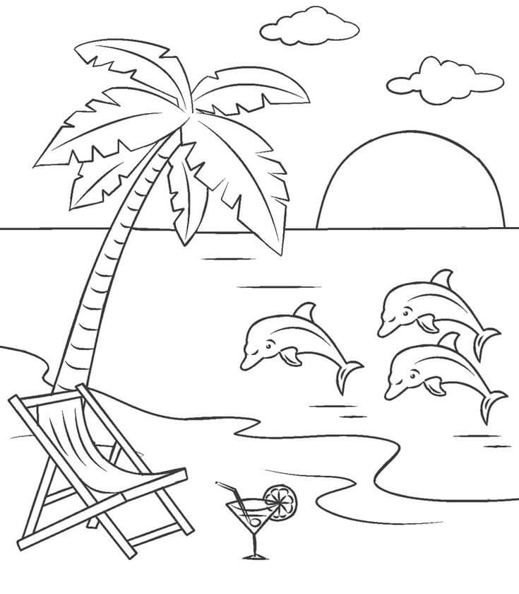 Dibujo de Delfín con Playa para Colorear