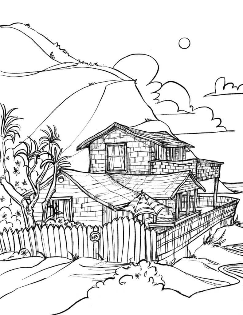 Dibujo de Casa en la Playa para Colorear