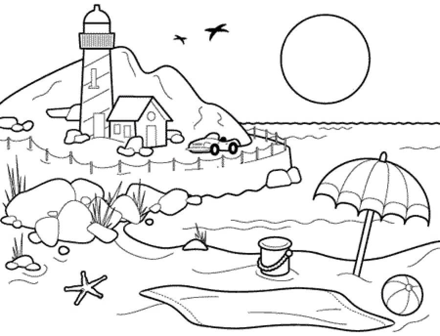 Dibujo de Hermoso Paisaje en la Playa para Colorear