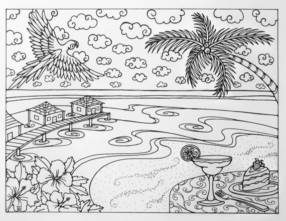 Dibujo de Playa Imprimible para Colorear