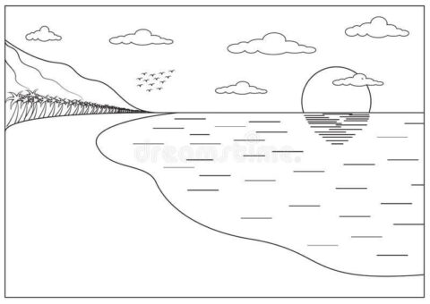 Dibujo de Playa Sencilla para Colorear