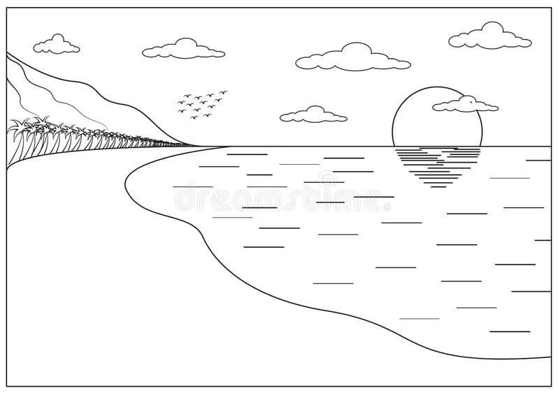 Dibujo de Playa Sencilla para Colorear