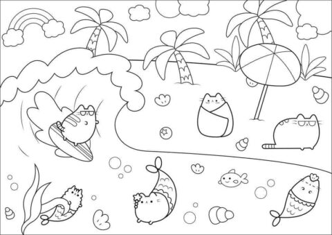 Dibujo de Pushen en la Playa para Colorear