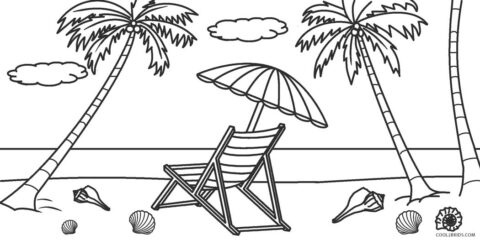 Dibujo de Silla y Sombrilla en la Playa para Colorear
