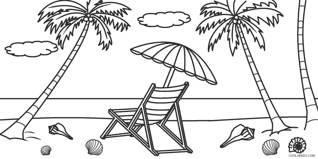 Dibujo de Silla y Sombrilla en la Playa para Colorear