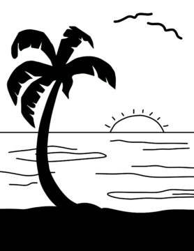 Dibujo de Vector de Playa para Colorear