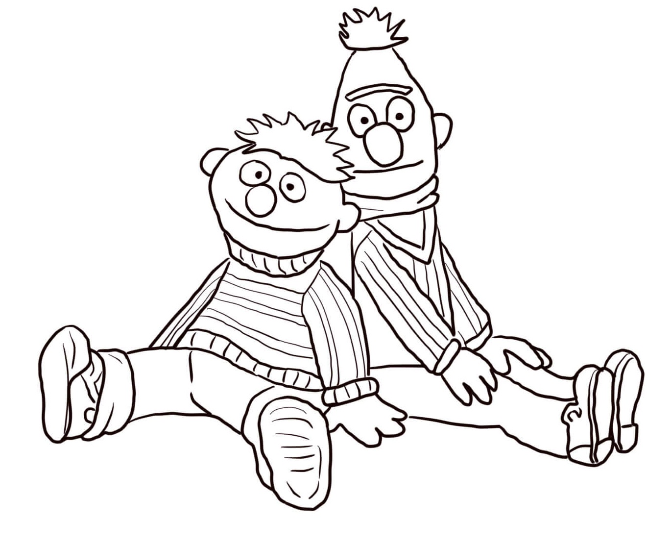 Dibujo de Bert y Ernie Sentados para Colorear