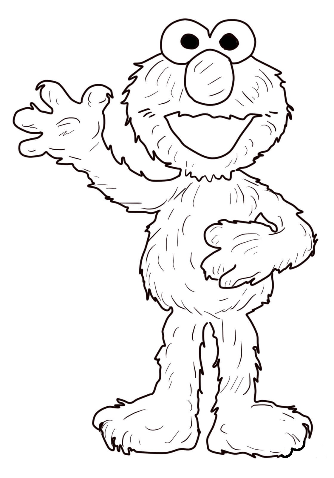 Dibujo de Elmo Saludando con la Mano para Colorear