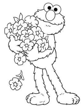 Dibujo de Elmo Sosteniendo un Ramo para Colorear