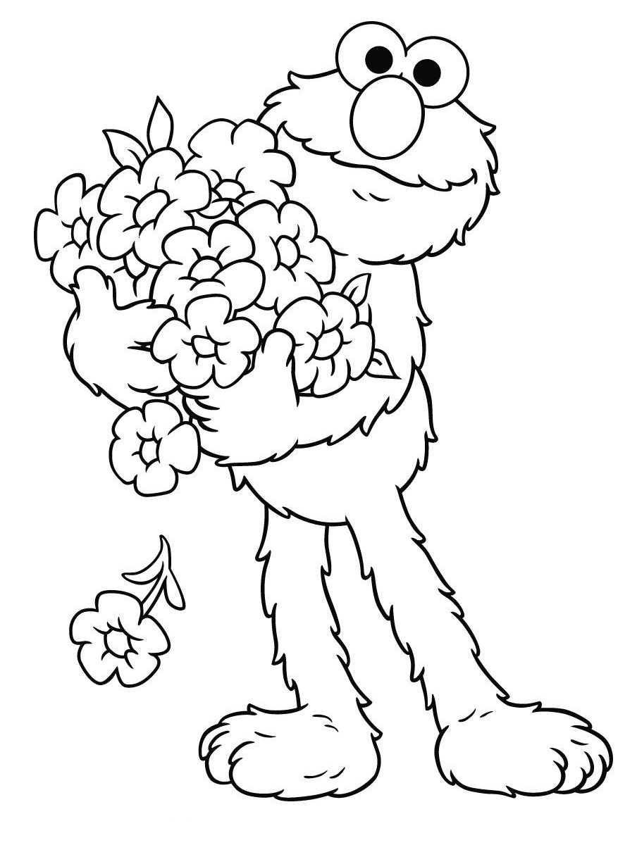 Dibujo de Elmo Sosteniendo un Ramo para Colorear