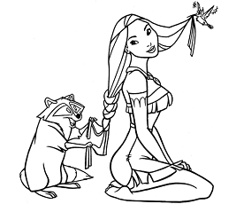 Dibujo de Meeko Trenzar el Cabello para Pocahontas para Colorear