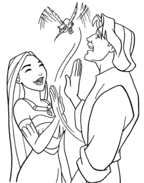 Dibujo de Pocahontas con John para Colorear