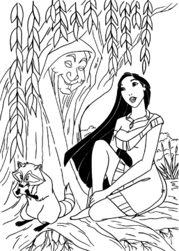 Dibujo de Pocahontas y Abuela Sauce para Colorear