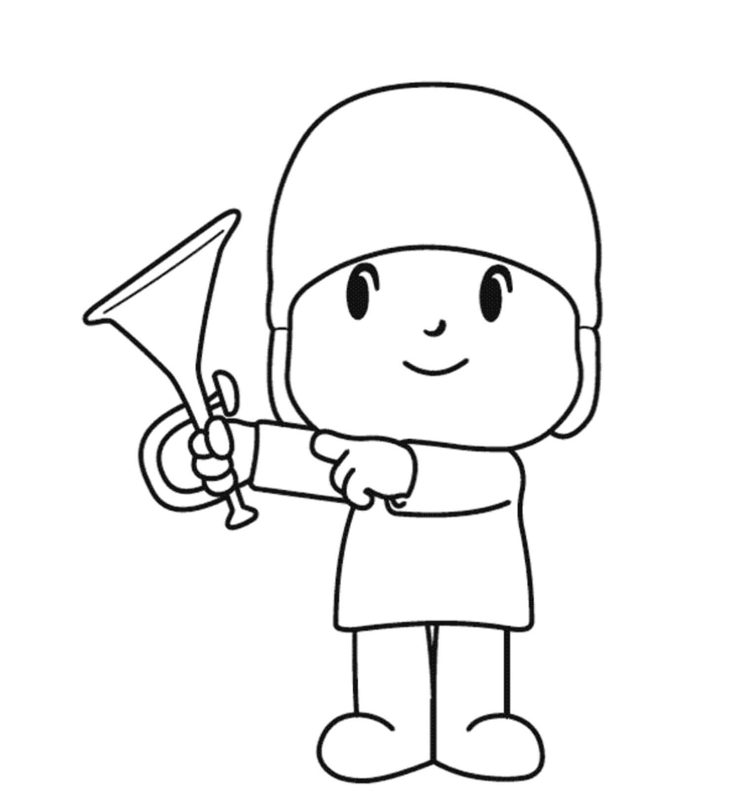 Dibujo de Pocoyó con Trompeta para Colorear